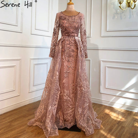 Muslim Blue  Lace Beaded Luxury Evening Dresses Gowns 2025 O-Neck Mermaid Elegant For Women Party LA70834