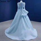 Muslim Blue Lace Up Wedding Dresses 2025 Beaded High-end Bridal Dress HM67392 Custom Made