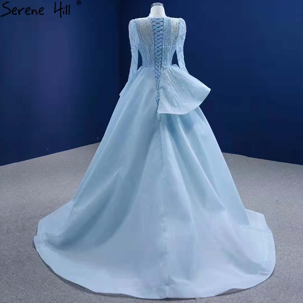 Muslim Blue Lace Up Wedding Dresses 2025 Beaded High-end Bridal Dress HM67392 Custom Made