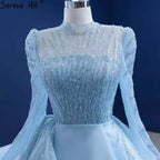 Muslim Blue Lace Up Wedding Dresses 2025 Beaded High-end Bridal Dress HM67392 Custom Made