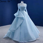 Muslim Blue Lace Up Wedding Dresses 2025 Beaded High-end Bridal Dress HM67392 Custom Made