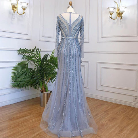Muslim Blue Luxury Evening Dresses Gowns 2025 Mermaid Elegant Beaded For Women Party LA71374A