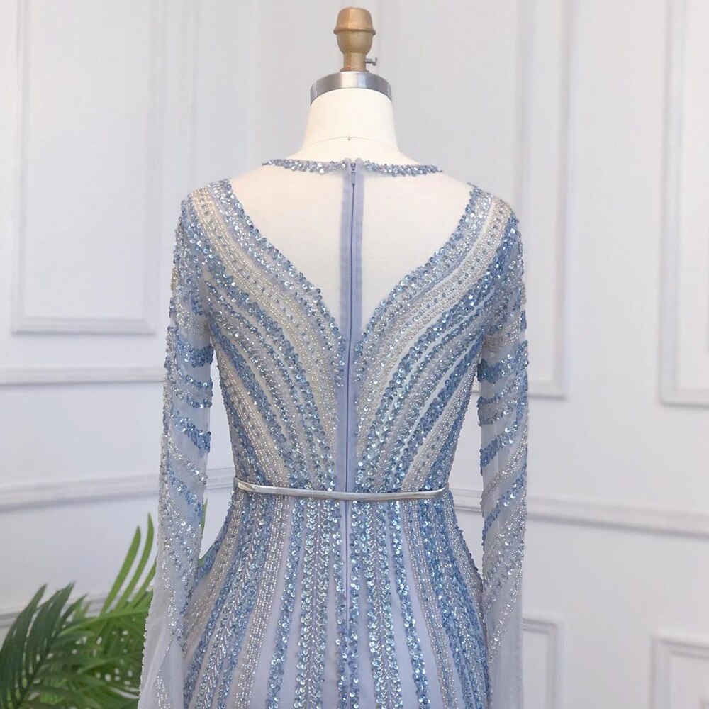 Muslim Blue Luxury Evening Dresses Gowns 2025 Mermaid Elegant Beaded For Women Party LA71374A