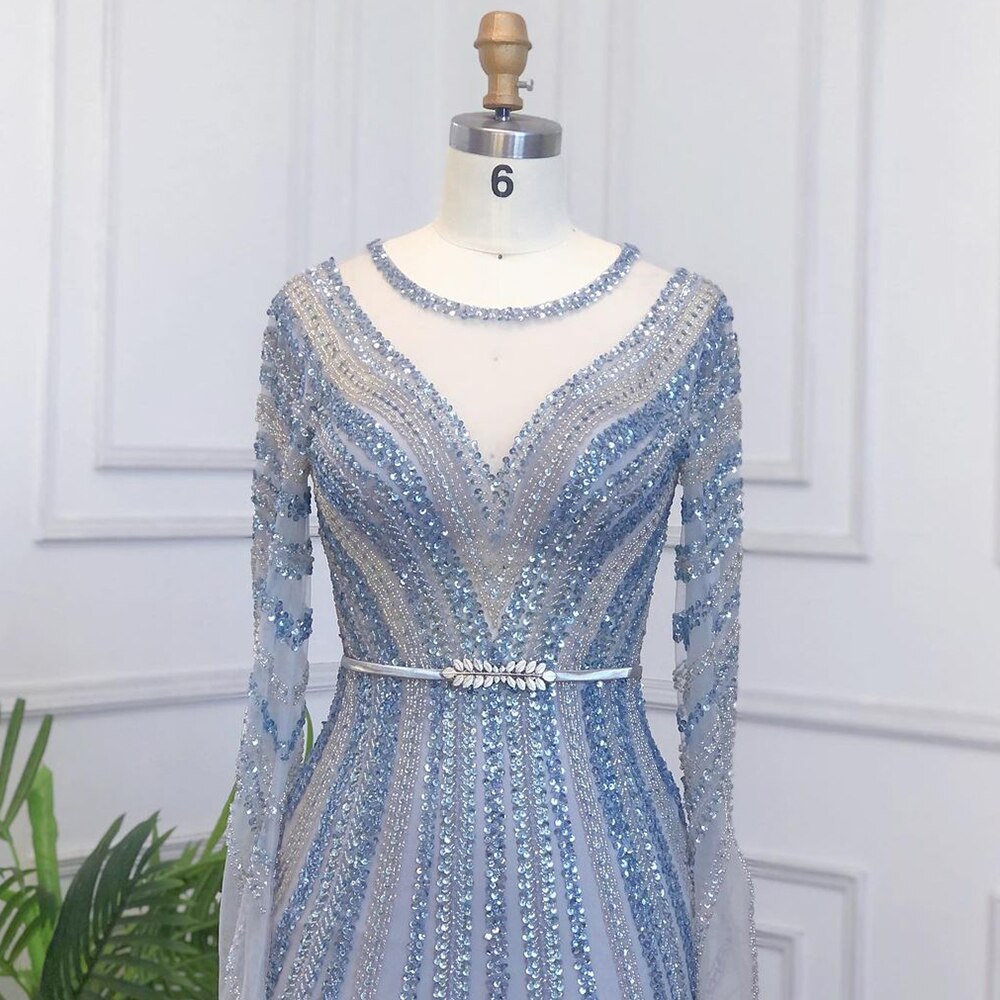 Muslim Blue Luxury Evening Dresses Gowns 2025 Mermaid Elegant Beaded For Women Party LA71374A