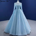 Muslim Blue Luxury Wedding Dresses 2025 Beaded Lace Up High-end Bridal Dress HM67395 Custom Made