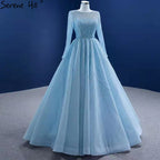 Muslim Blue Luxury Wedding Dresses 2025 Beaded Lace Up High-end Bridal Dress HM67395 Custom Made