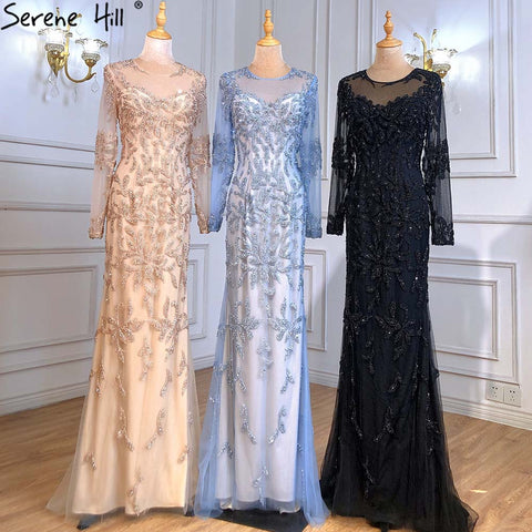 Muslim Blue Mermaid Evening Dresses Gowns 2025 Luxury Elegant Beaded For Women Party LA71479