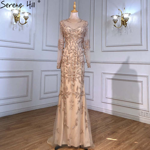 Muslim Blue Mermaid Evening Dresses Gowns 2025 Luxury Elegant Beaded For Women Party LA71479