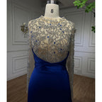 Muslim Blue Mermaid Luxury Beaded Arabic Elegant Long Evening Dresses Gowns For Women Wedding Party 2025 LA72107