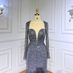 Muslim Blue Mermaid Sparkle Sequin Beaded Luxury Evening Dresses Gowns For Women Wedding Party 2025 LA71486