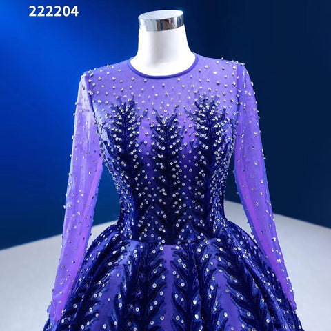Muslim Blue Purple Luxury Beaded Appliques Lace Up Ball Gowns Wedding Dress 2025 High End Custom Made HM222204