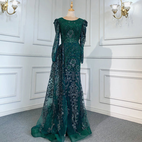 Muslim Brown Luxury Evening Dresses Gowns 2025 Beaded Mermaid Overskirt Elegant For Women Party LA71610