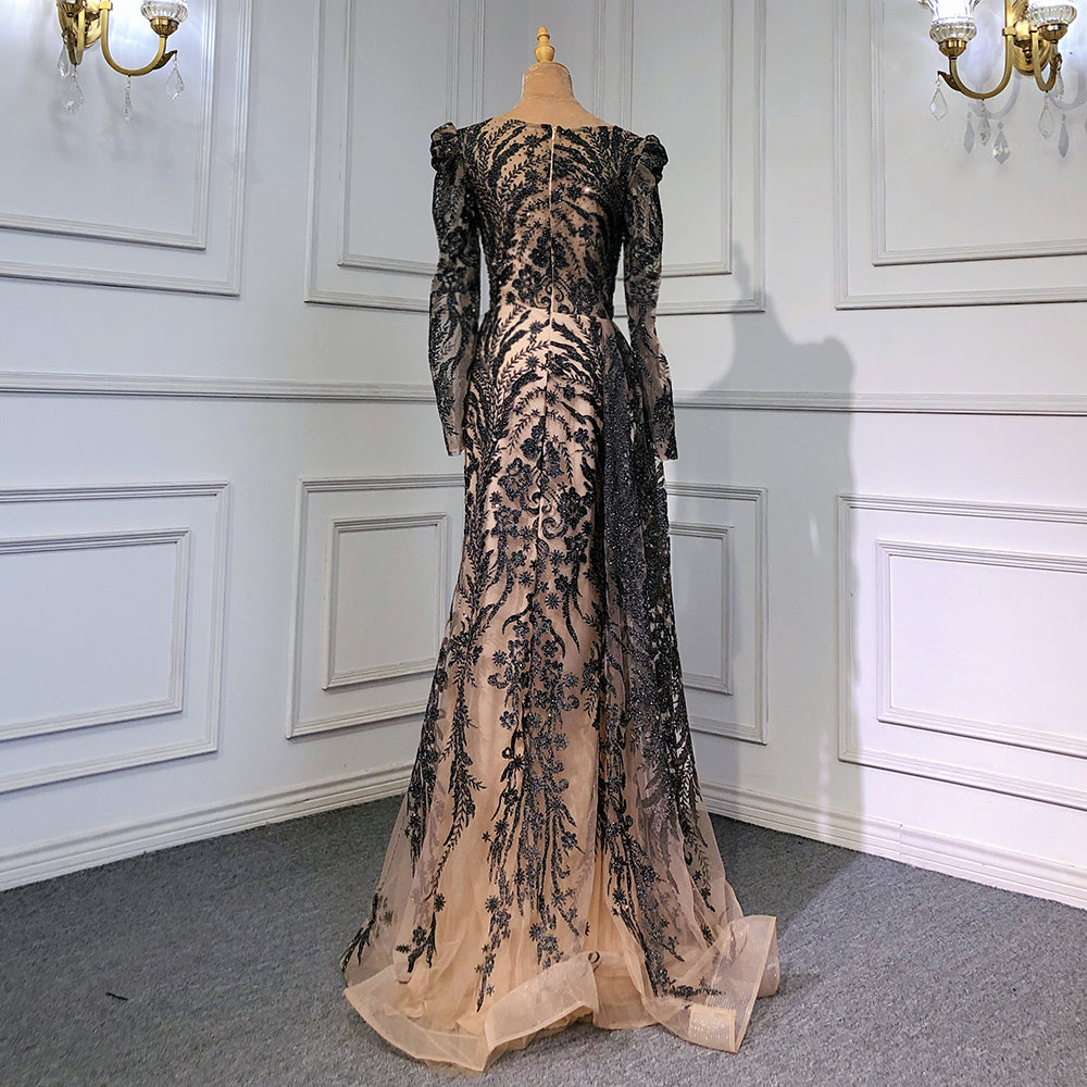 Muslim Brown Luxury Evening Dresses Gowns 2025 Beaded Mermaid Overskirt Elegant For Women Party LA71610