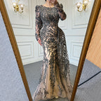 Muslim Brown Luxury Evening Dresses Gowns 2025 Beaded Mermaid Overskirt Elegant For Women Party LA71610
