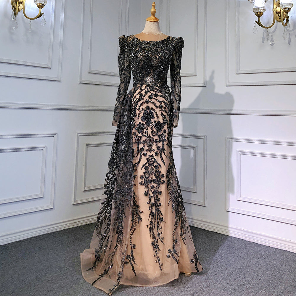 Muslim Brown Luxury Evening Dresses Gowns 2025 Beaded Mermaid Overskirt Elegant For Women Party LA71610