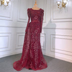 Muslim Brown Luxury Evening Dresses Gowns 2025 Beaded Mermaid Overskirt Elegant For Women Party LA71610