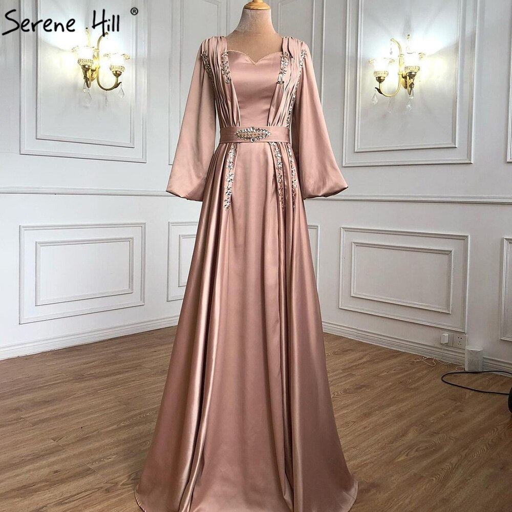 Muslim Caftan  Kaftan Moka A-Line Evening Dress 2025 Lantern Sleeves Beading Sexy For Women Party LA71054