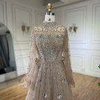 Muslim Nude A-Line Beaded Luxury Elegant Dubai Evening Gown Wedding Party LA72594