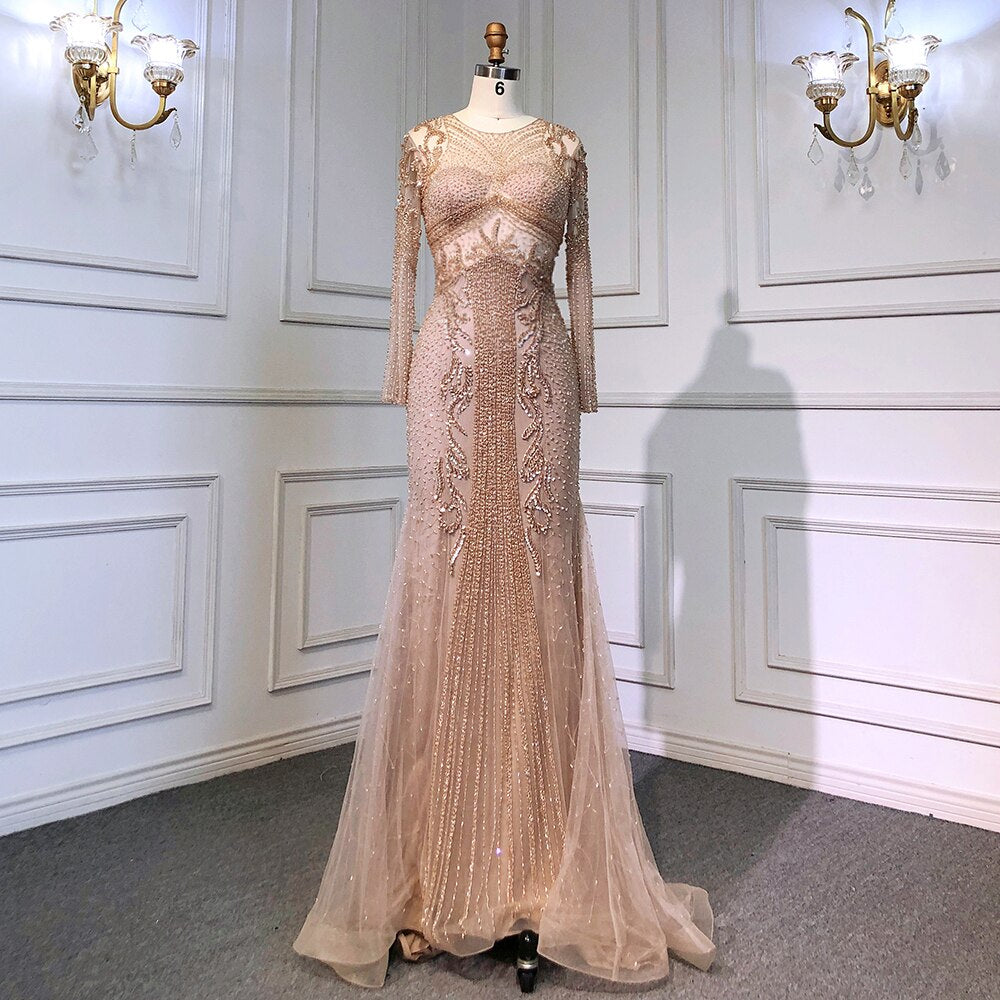Muslim Caramel Evening Dresses Gowns Luxury Beading Elegant Mermaid 2025 For Women Party LA70289