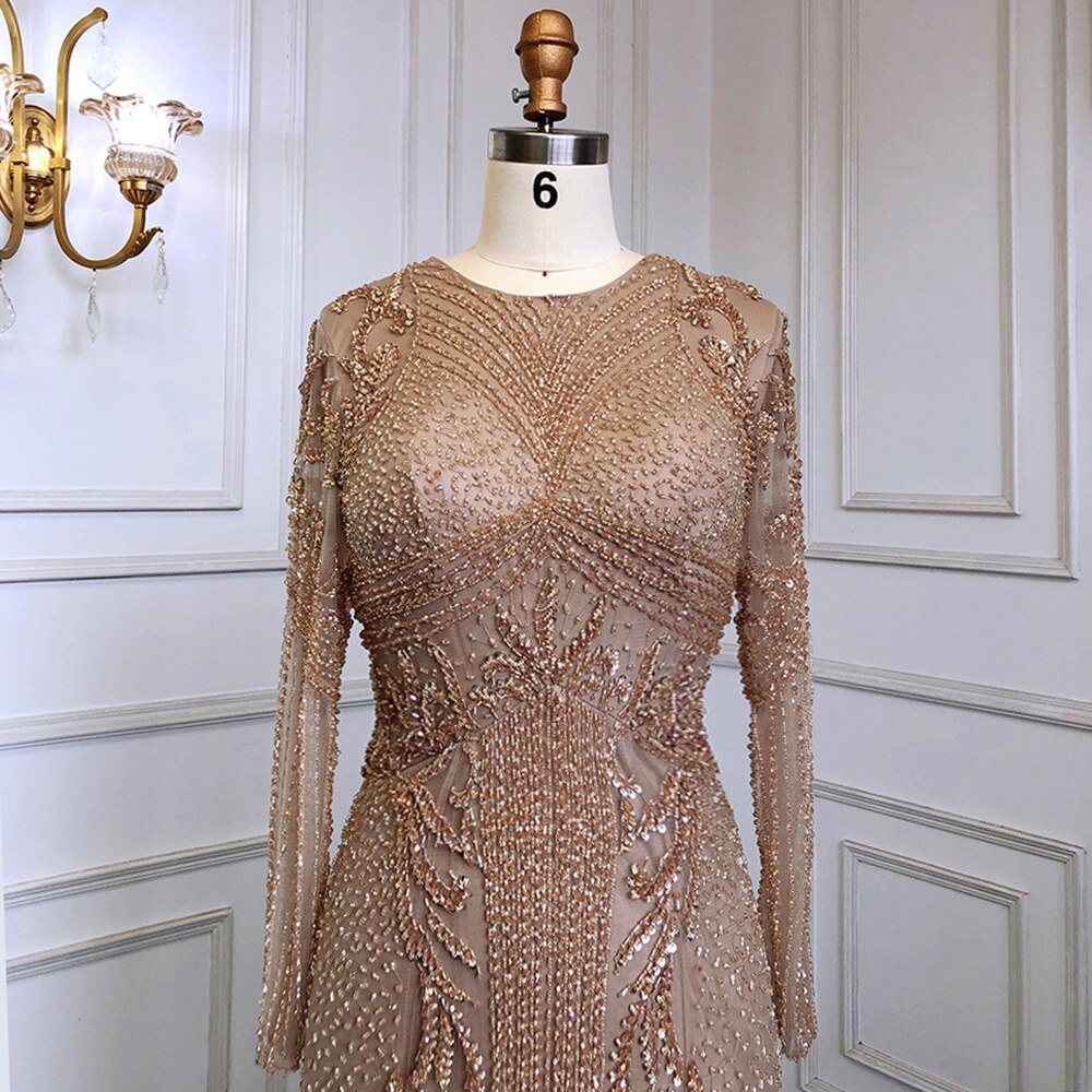 Muslim Caramel Evening Dresses Gowns Luxury Beading Elegant Mermaid 2025 For Women Party LA70289