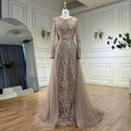 On Sale no return no refund Muslim Caramel Mermaid Evening Dresses Gowns 2025 Overskirt Luxury Beaded Elegant For Woman Party LA71558