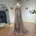 On Sale no return no refund Muslim Caramel Mermaid Evening Dresses Gowns 2025 Overskirt Luxury Beaded Elegant For Woman Party LA71558