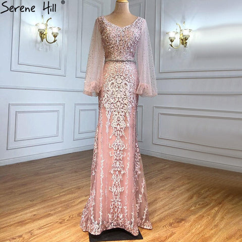 Muslim Champagne Luxury Evening Dresses Gowns 2025 Mermaid Elegant Beaded For Women Wedding Party LA71225