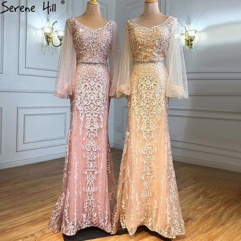 Muslim Champagne Luxury Evening Dresses Gowns 2025 Mermaid Elegant Beaded For Women Wedding Party LA71225