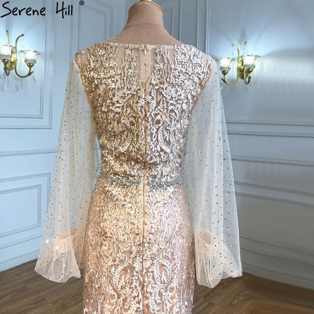 Muslim Champagne Luxury Evening Dresses Gowns 2025 Mermaid Elegant Beaded For Women Wedding Party LA71225