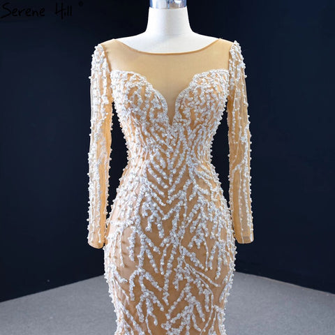 Muslim Champange Mermaid Evening Dresses 2025 Luxury Beading Elegant Party   Gowns For Women HM67211