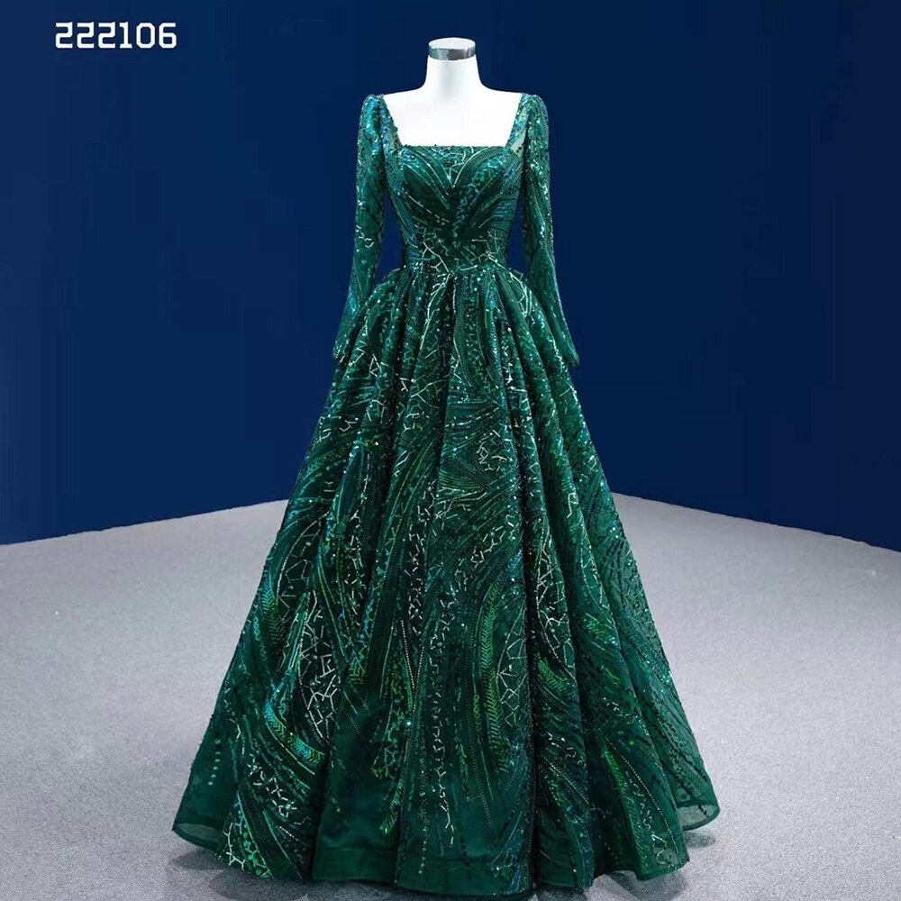 Muslim Dark Green Luxury Beaded Appliques Lace Up Ball Gowns Wedding Dress 2025 High End Custom Made HM222106