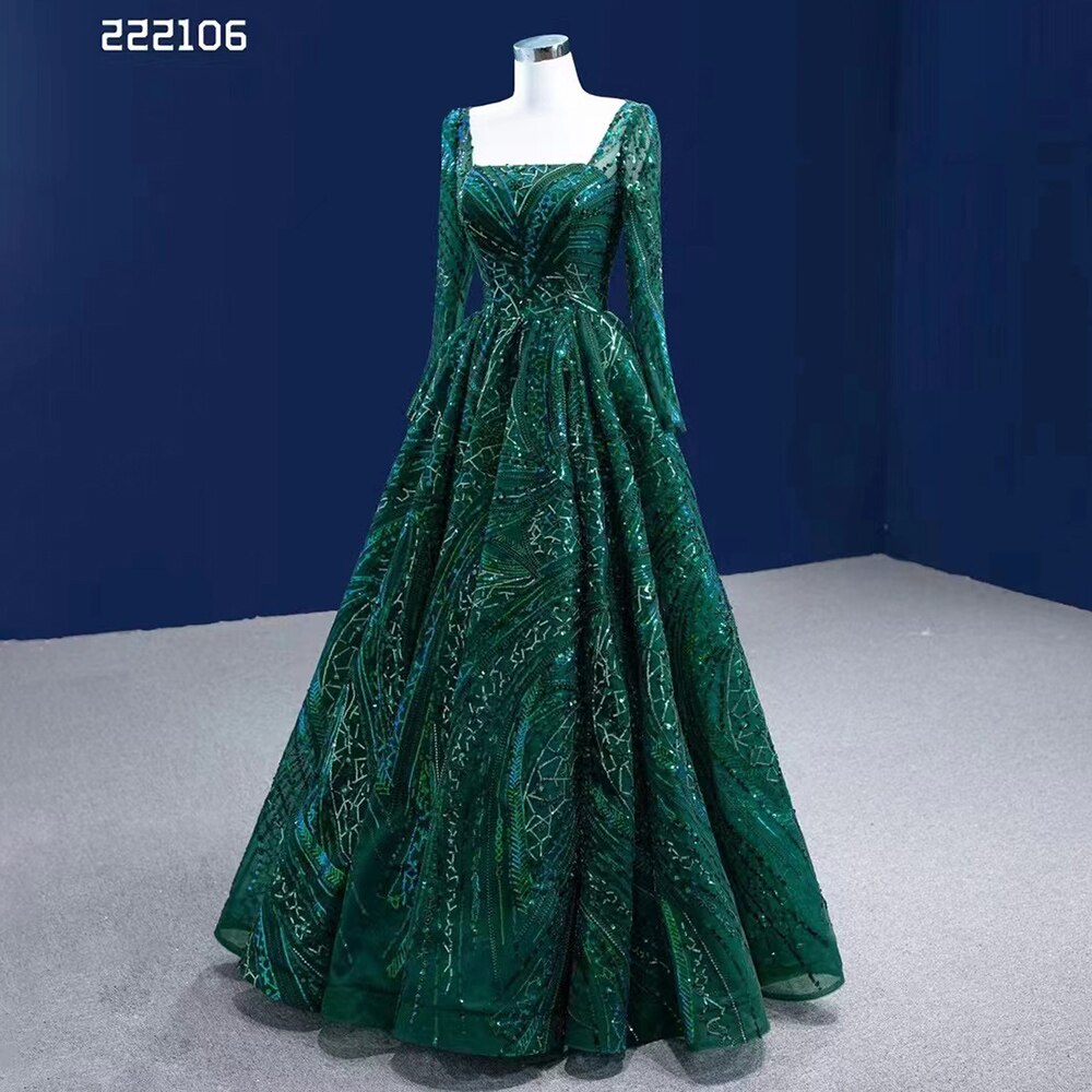 Muslim Dark Green Luxury Beaded Appliques Lace Up Ball Gowns Wedding Dress 2025 High End Custom Made HM222106