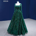 Muslim Dark Green Luxury Beaded Appliques Lace Up Ball Gowns Wedding Dress 2025 High End Custom Made HM222106