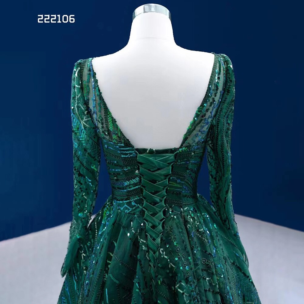 Muslim Dark Green Luxury Beaded Appliques Lace Up Ball Gowns Wedding Dress 2025 High End Custom Made HM222106