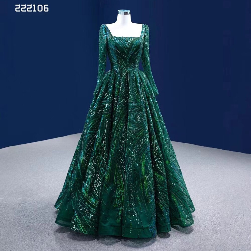 Muslim Dark Green Luxury Beaded Appliques Lace Up Ball Gowns Wedding Dress 2025 High End Custom Made HM222106
