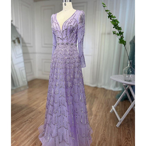 Muslim Designer Luxury Caramel A Line V Neck Beaded Evening Dresses Gowns For Women Wedding Party 2025 LA71940