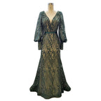 Muslim Elegant Puff Sleeves Green Mermaid V-Neck  Luxury Beaded Evening Dresses Gowns For Women Party 2025 LA71800