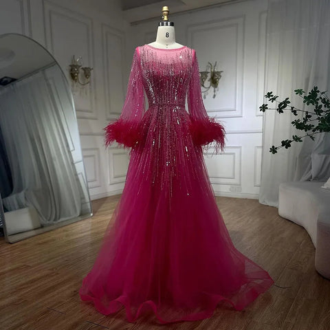 Vestidos de noche negros de lujo con plumas de Dubái LA72248