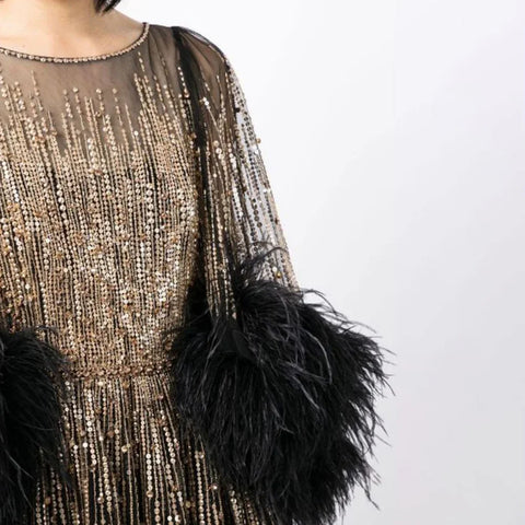 Vestidos de noche negros de lujo con plumas de Dubái LA72248