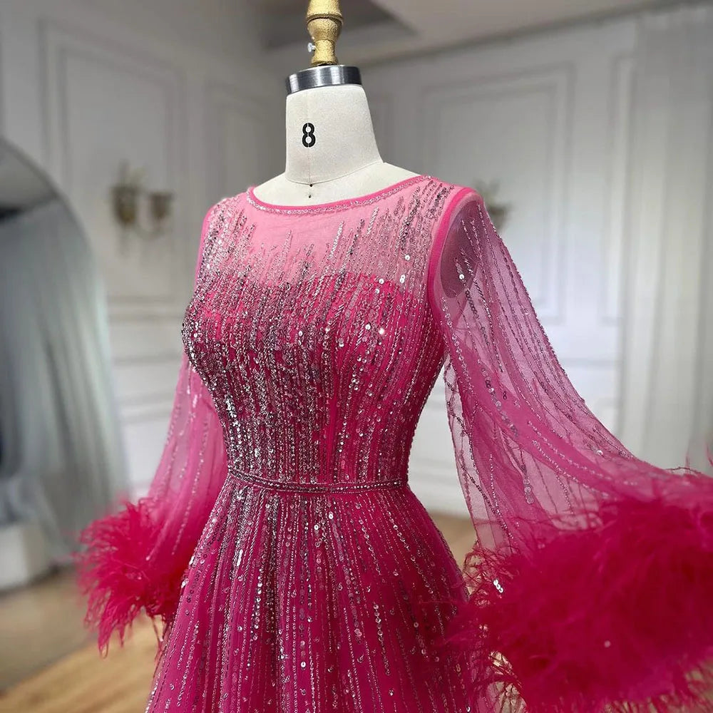 Luxury Feathers Black Dubai Evening Dresses LA72248