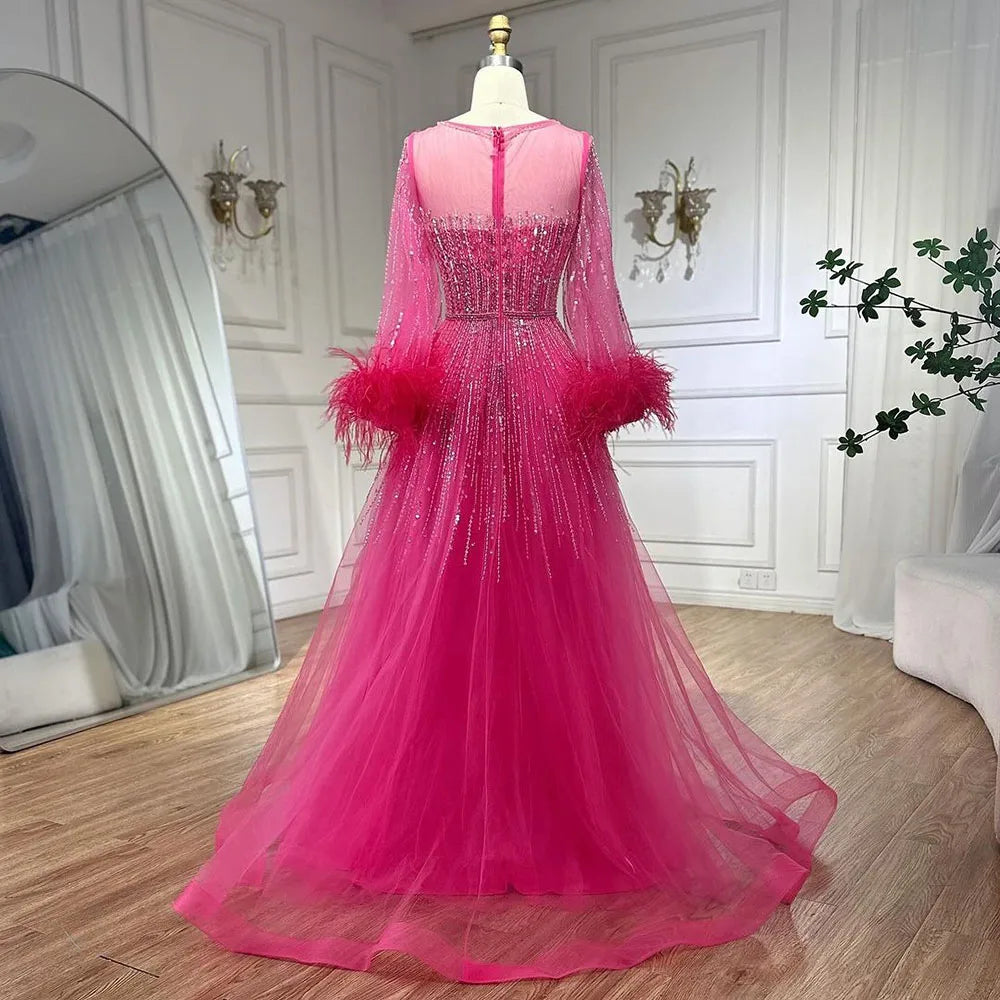 Luxury Feathers Black Dubai Evening Dresses LA72248