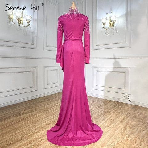 Muslim Fuschia Mermaid Evening Dresses Gowns 2025 Beading Elegant For Women Wedding Party LA71004