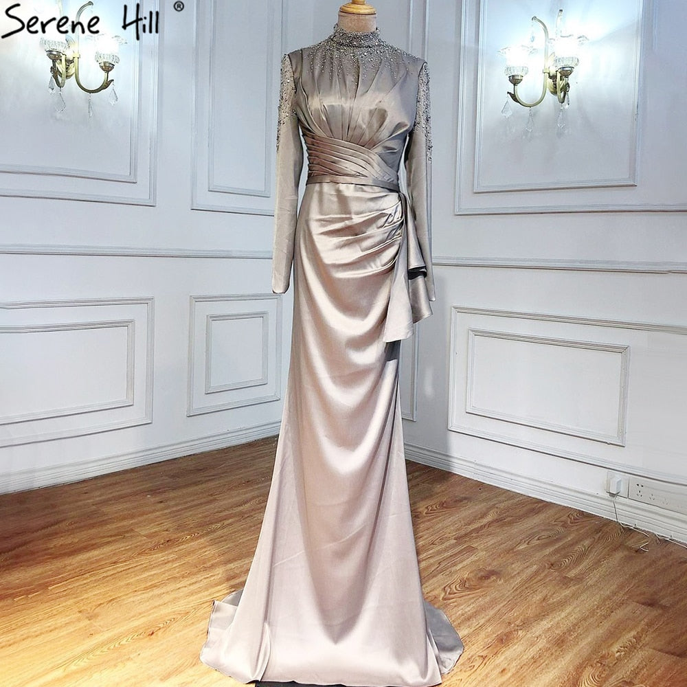 Muslim Fuschia Mermaid Evening Dresses Gowns 2025 Beading Elegant For Women Wedding Party LA71004