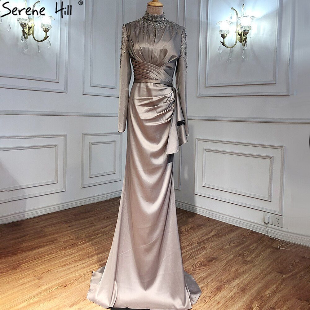 Muslim Fuschia Mermaid Evening Dresses Gowns 2025 Beading Elegant For Women Wedding Party LA71004