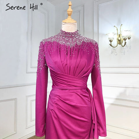 Muslim Fuschia Mermaid Evening Dresses Gowns 2025 Beading Elegant For Women Wedding Party LA71004