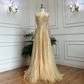 Muslim Gold A Line Beaded Crystal Appliques Luxury Long Evening Dresses Gowns For Women Wedding Party 2025 LA71957