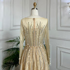 Muslim Gold A Line Beaded Crystal Appliques Luxury Long Evening Dresses Gowns For Women Wedding Party 2025 LA71957