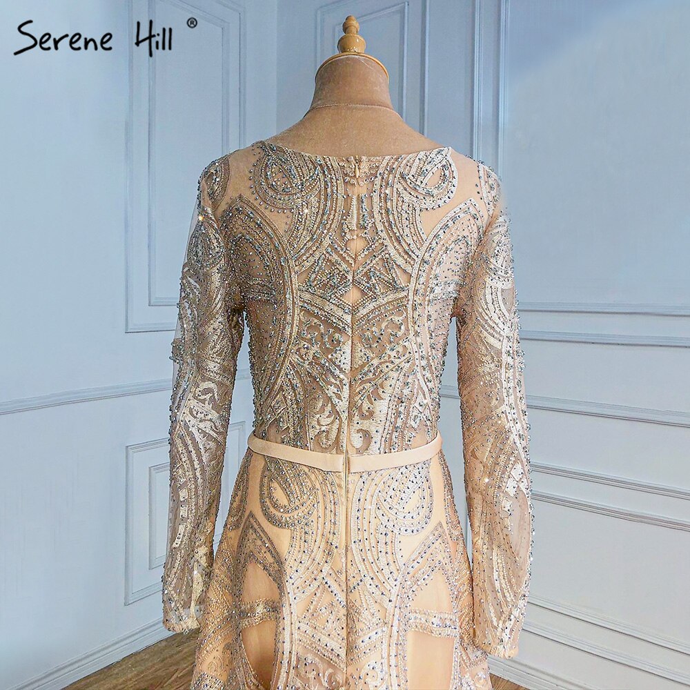 Muslim Gold A-Line Evening Dresses Gowns 2025 Beaded Luxury For Woman Wedding Party LA70778