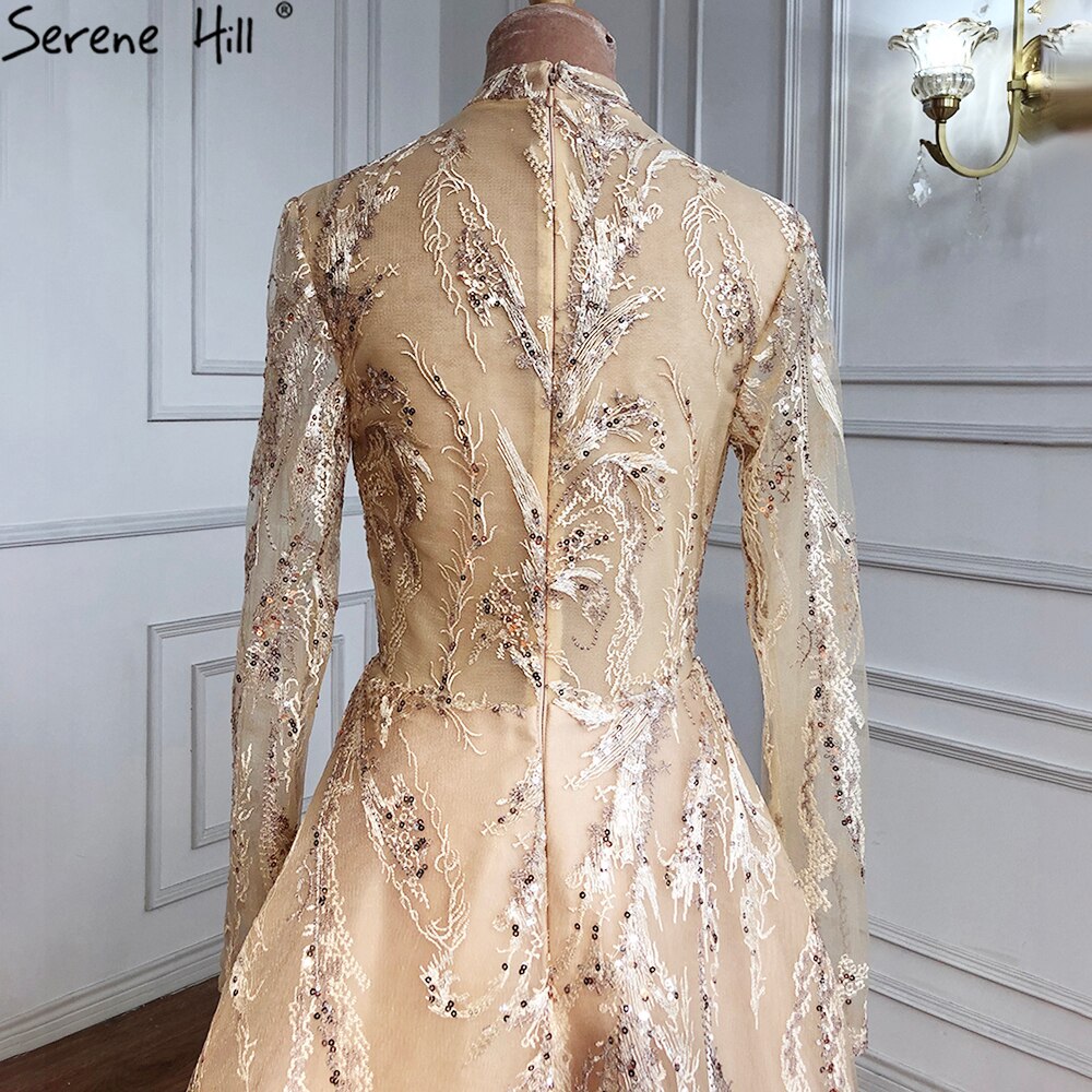 Muslim Gold  A-Line Evening Dresses Gowns 2025 Lace Beading Crystal For Women Party LA70957