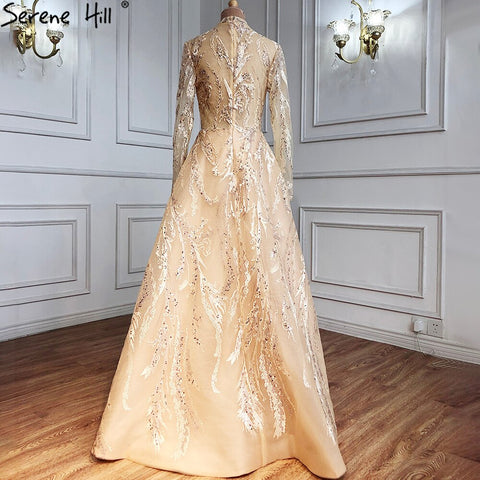 Muslim Gold  A-Line Evening Dresses Gowns 2025 Lace Beading Crystal For Women Party LA70957